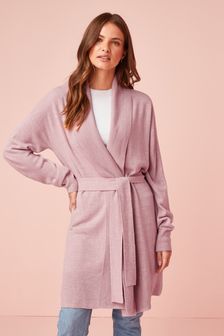 Blush Pink Longline Belted Cardigan (T27279) | AED99