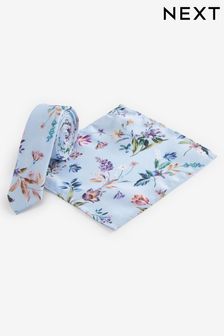 Albastru - Set cravată cu model floral și batistă de buzunar (1-16ani) (T27508) | 91 LEI