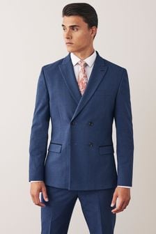 Blue Double Breasted Slim Fit Motion Flex Stretch Suit: Jacket (T28241) | €105