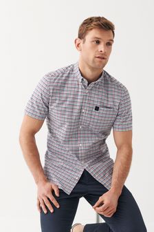 Blue/Pink Short Sleeve Gingham Stretch Oxford Shirt (T28430) | $43