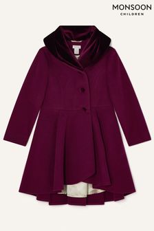 Monsoon Red Velvet Shawl Collar Pleated Coat (T28529) | €71 - €86
