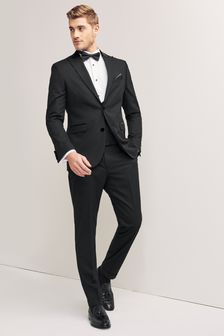 Black Skinny Fit Patterned Tuxedo Suit (T28832) | 19 €