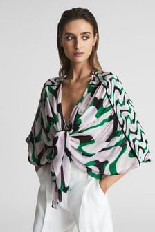 Reiss Pink/Green Paige Printed Resort Shawl Top (T28948) | €180