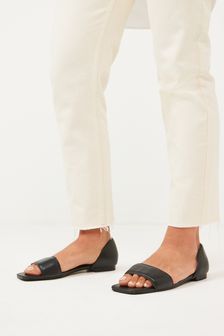 Black Forever Comfort® Peep Toe Flat Shoes (T28960) | ₪ 109