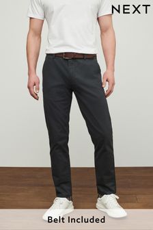 Charcoal Grey Slim Belted Soft Touch Chino Trousers (T28962) | 42 €
