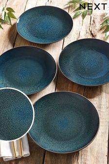 Teal Blue Logan Reactive Glaze Set of 4 Dinner Plates (T28996) | €26