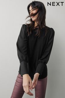 שחור - חולצה עם שרוול ארוך וחפתים (T29017) | ‏82 ₪