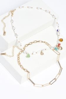 Золотистый цвет - Ярусное ожерелье с жемчужинами и цепочками (T29430) | 6 710 тг