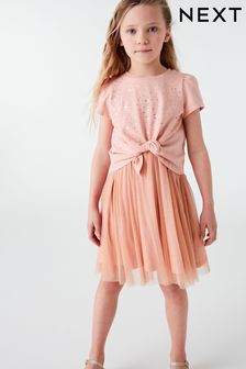 Pink Short Sleeve Sequin Glitter Dress (3-12yrs) (T29451) | $31 - $38