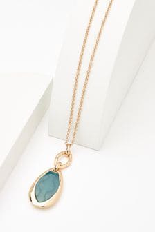 Gold Tone/Green Inlay Long Pendant Necklace (T29745) | 18 €