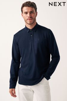 Navy Blue Long Sleeve Jersey Polo Shirt (T29922) | AED33