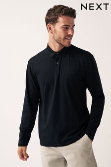 Black Long Sleeve Jersey Polo Shirt (T29941) | AED33