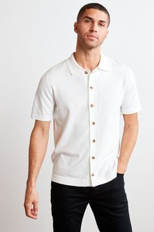 White Knitted Button Through Polo Shirt (T29975) | $42