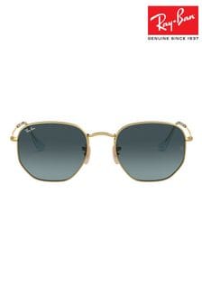 Gold & blaue Gläser mit Farbverlauf - Ray-ban Mittelgroße, sechseckige Sonnenbrille mit flachen Gläsern (T2M535) | 256 €