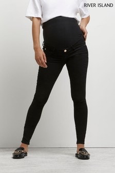 Czarne jeansy ciążowe o dopasowanym kroju River Island Molly z tasiemką nad brzuchem (T30002) | 72 zł