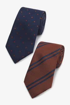 Rust Brown Stripe Regular Textured Ties 2 Pack With Tie Clip (T30111) | $30