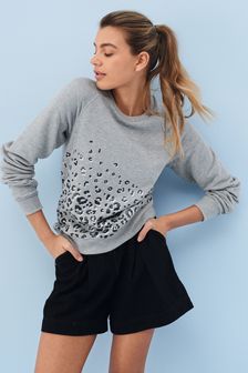 Grey Animal Graphic Crew Sweater (T30420) | $31