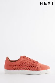 Coral Pink Signature Leather Weave Lace-Up Trainers (T30814) | 35 €
