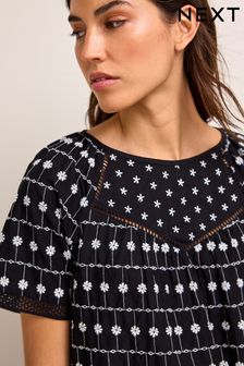 Black/White Short Sleeve Broderie T-Shirt (T30854) | €13