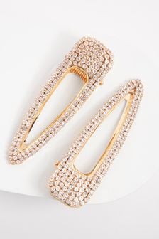 Gold Tone Crystal Hair Clips 2 Pack (T30859) | CA$30