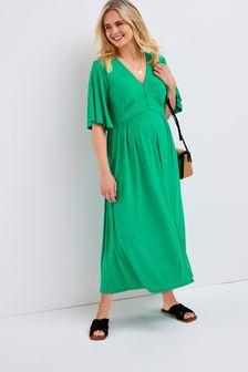 Зеленый - Летнее платье миди с расклешенными рукавами (для беременных и кормящих) (T30871) | €33