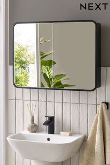Black Mirrored Storage Double Wall Cabinet