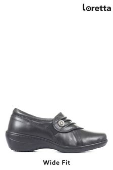 Loretta Ladies Black Wide Fit Handmade Slip-On Leather Shoes (T30984) | 56 €