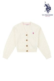 U.S. Polo Assn. Girls Cream Cable Knit Cardigan (T31005) | kr584 - kr701