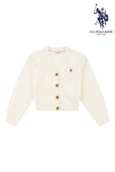 U.S. Polo Assn. Girls Cream Cable Knit Cardigan