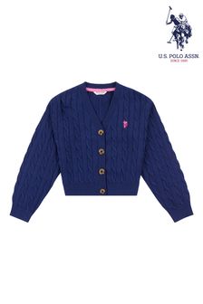 U.S. Polo Assn. Girls Blue Cable Knit Cardigan