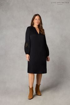 Live Unlimited 嬌小款黑色鈎針飾邊袖連身裙 (T31029) | NT$4,150