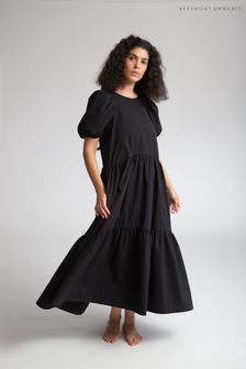 Vestido negro de mujer con diseño escalonado y volantes de tejido orgánico Regina de Beaumont (T31033) | 240 €