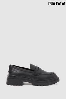 Reiss Black Adele Leather Chunky Cleated Loafers (T31132) | kr2,697
