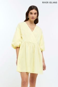 River Island Mini Yellow Puff Sleeve Poplin Dress (T31141) | €26