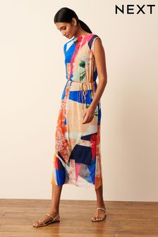 Multi Bright Patched Collage Mesh Sleeveless Midi Dress (T31172) | $70