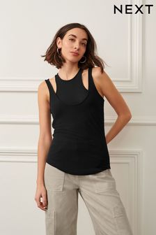 Black Double Layered Ribbed Vest (T31174) | €13