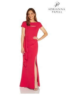 Rdeča drapirana dolga obleka iz krepa Adrianna Papell Laguna (T 31282) | €215