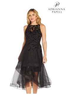 Adrianna Papell Black Halter Velvet Tulle Dress (T31287) | DKK2,390