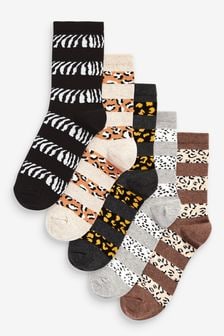 Neutral Animal Stripe Print Ankle Socks 5 Pack (T31330) | €15.50