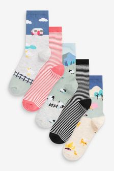 Multi Staycation Holiday Ankle Socks 5 Pack (T31338) | 4,720 Ft