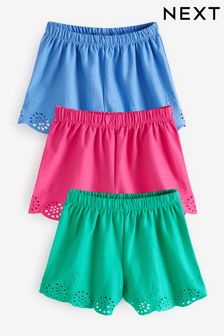 Pink/Blue/Green Jersey Broderie Shorts 3 Pack (3mths-8yrs) (T31523) | €13 - €16