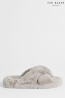 Ted Baker Grey Lopply Faux Fur Cross Over Slippers