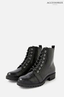 Accessorize Black Croc Print Lace-Up Chunky Boots (T33090) | 20 €
