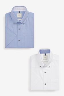 White/Blue - Slim Fit Short Sleeve - Short Sleeve Shirts 2 Pack (T33171) | KRW53,700