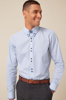 Blue Geometric Print Regular Fit Single Cuff Trimmed Double Collar Shirt (T33427) | €42
