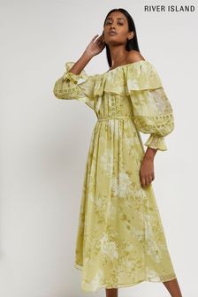 Jasnozielona sukienka midi River Island Bardot (T33515) | 130 zł
