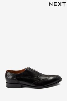 Black Leather Wing Cap Brogues (T33799) | $99
