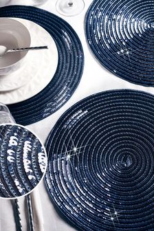 Set of 4 Navy Blue Sequin Placemats (T33921) | $24