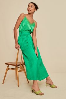 Bright Green Crinkle Satin Maxi Skirt (T34060) | 16,530 Ft