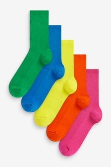 Bright Ribbed Ankle Socks 5 Pack (T34170) | SGD 18